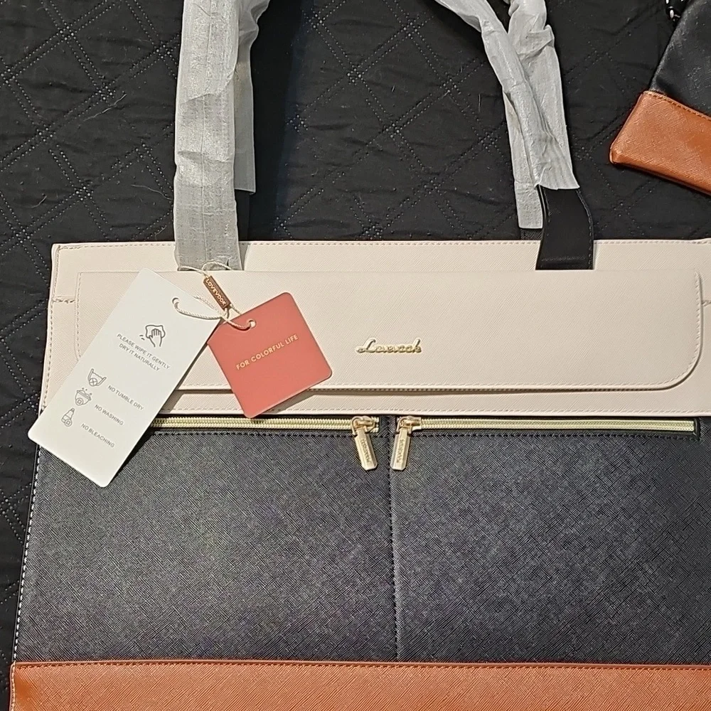 Nwt Elegant Black and Tan Handbag Set - Picture 2 of 7